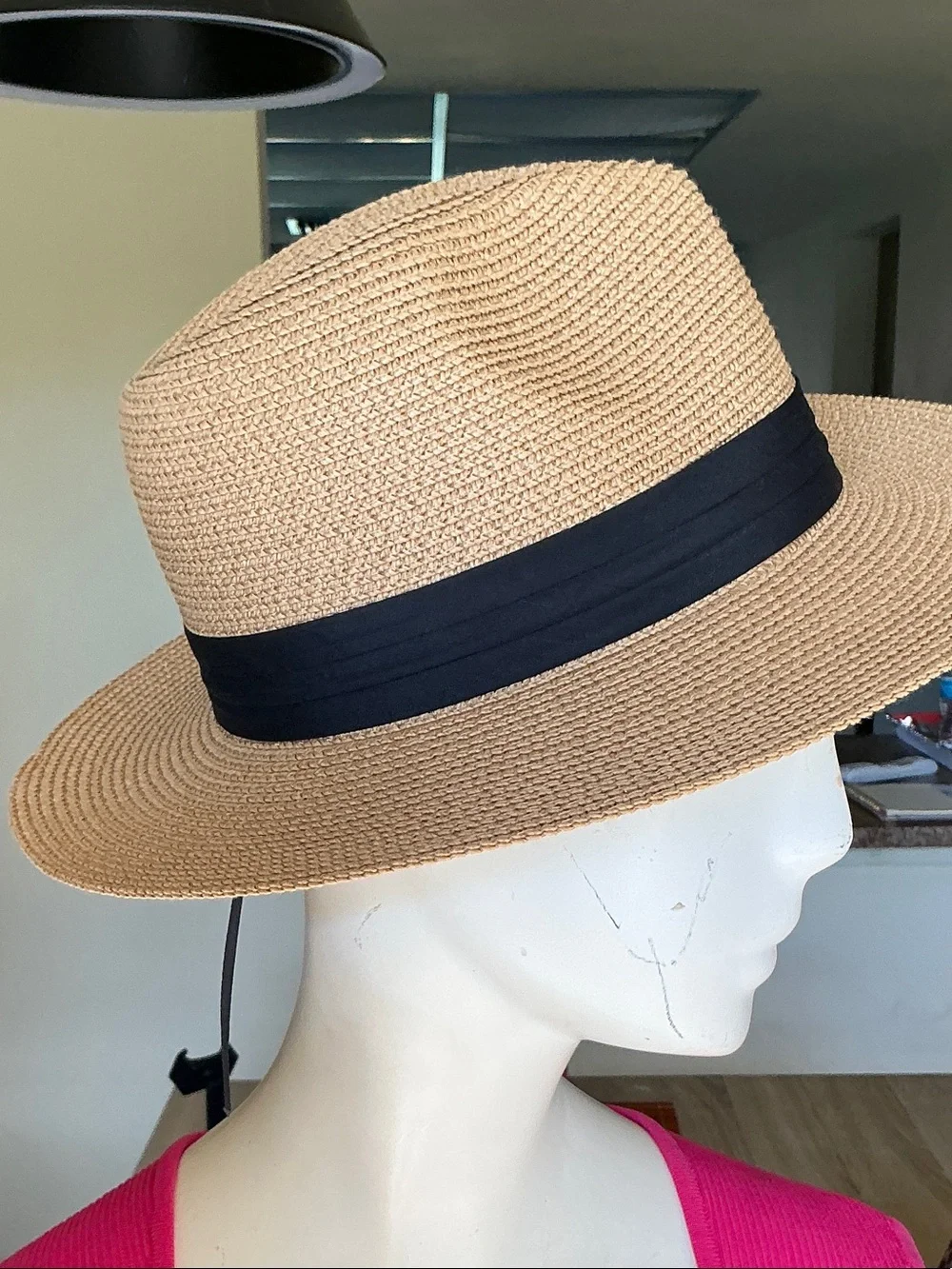 Men's Straw Fedora Hat with Black Band - Tan